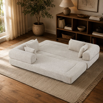 Canapé-lit en chenille convertible 78,7 pouces avec 2 coussins de dossier et 2 coussins décoratifs. Accoudoirs amovibles. Ressorts ensachés en mousse haute densité. Aucun assemblage requis pour le salon et l'espace pour les invités (kaki)