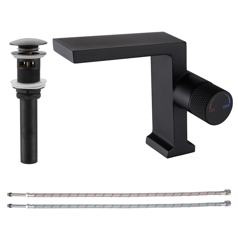 5.63" Solid Brass Single Handle Bathroom Sink Faucet With Drain Assembly, Matte Black