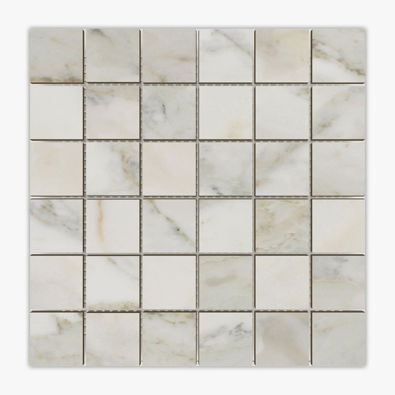 Calacatta Gold Honed 2x2 Square Marble Mosaic, Cream