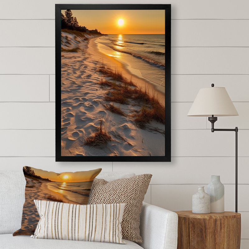 Alabama Golden Hour At Gulf Shores, impression sur toile, H 20 po x l 12 po x P 1 po, Cadre photo noir