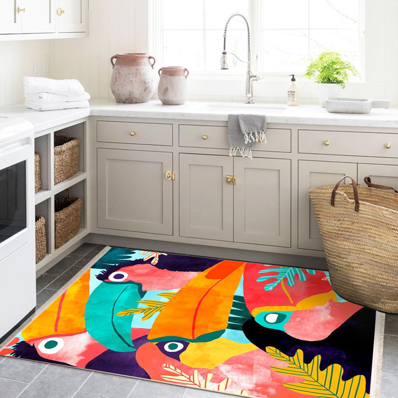 Tapis multicolore à motif de perroquets touffetés de la collection Barcelona, Rectangle 4 pi 11,06 po x 7 pi 6,55 po