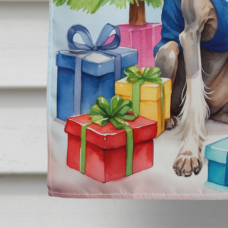 Drapeau de Noël maison de renne, Chien chinois à crête