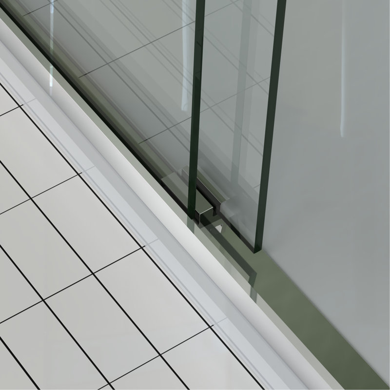 60" Wide And 70" High Aluminum Frame Bypass Bathroom Sliding Door With Double Handle As Towel Rail, - Crash Angle, Mute Rollers, Easy To Install 56 Adjustable Width 8mm & Tempered Glass, Stainless