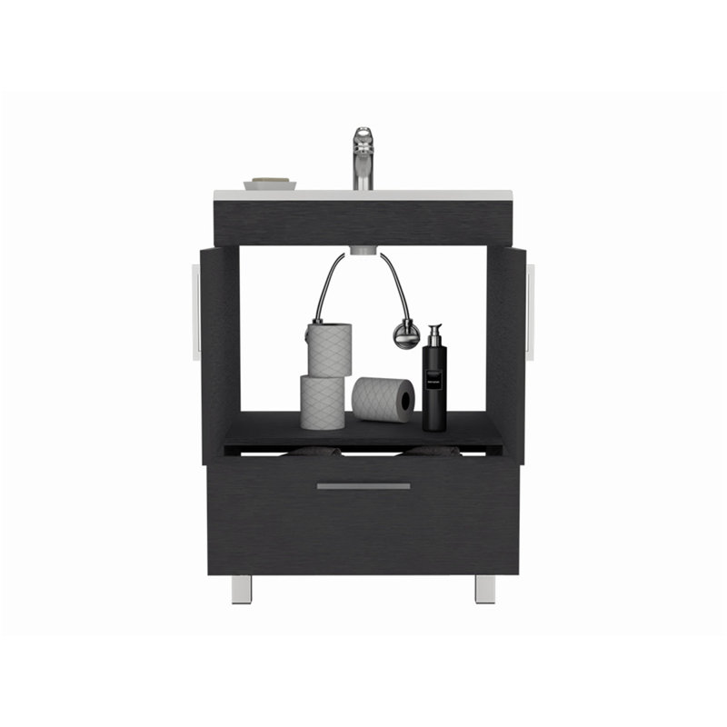 23.62'' Single Bathroom Vanity with Ceramic Top, Black
