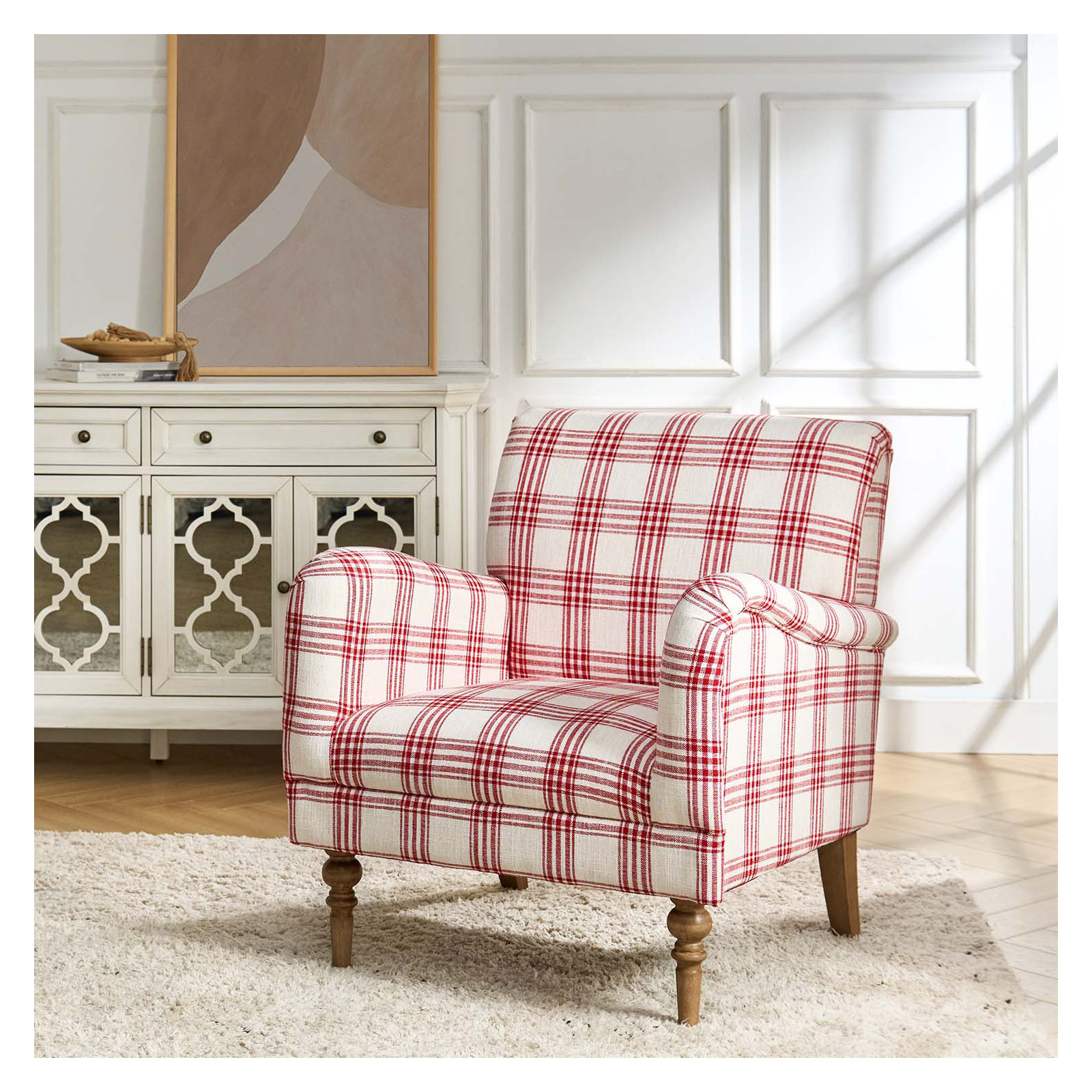 Arching Upholstered Armchair, Red 100% Polyester