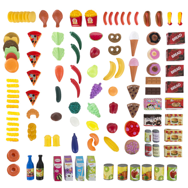 Toy Food - 120-Piece Artificial Grocery Set for Kids Pretend Play - Includes Fresh, Boxed and Canned Food Items - Toddler Kitchen Toys by Hey Play