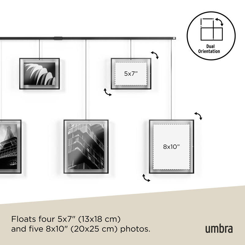 Exhibit Metal Ledge Picture Frame with Brackets – Set of 9, Black