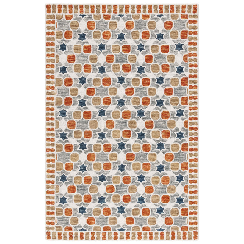 Vahakn Hand Tufted Wool/Cotton Southwestern Rug in Ivory/Gray, Rectangle 5' x 8'