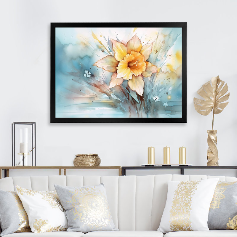 Ruddie " Daffodils Elegance IV ", Black Picture Framed, 16" H x 32" W x 1" D