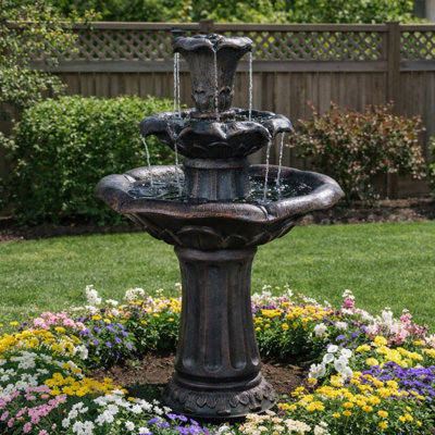 Fontaine d'extérieur 38 "à 3 niveaux avec douche à oiseaux et pompe réglable