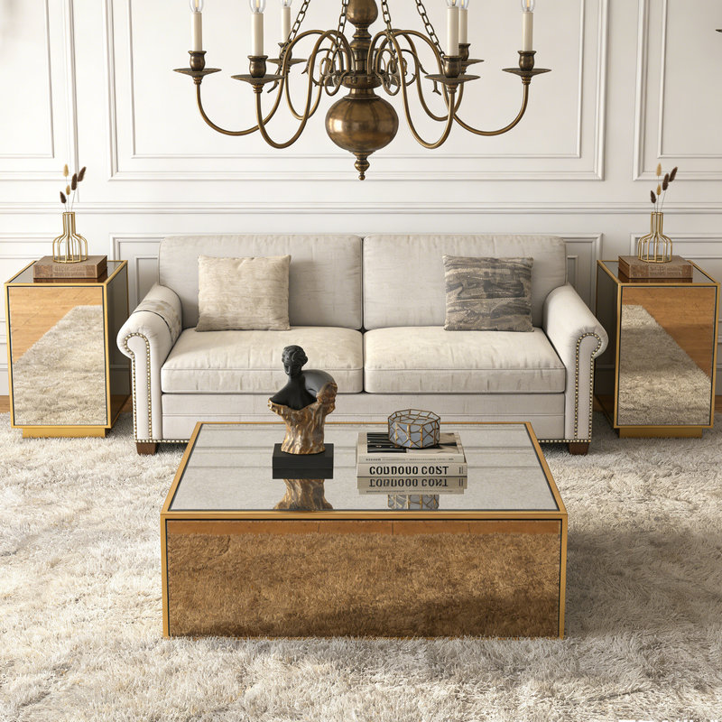 Ensemble de 2 tables basses et tables d'appoint à cadre en métal doré Glam