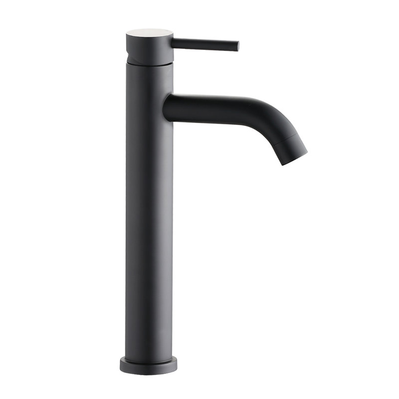 Robinet de lavabo de salle de bain - 1 trou, acier inoxydable, trou noir mat, noir, fonctionnement en douceur, Noir mat