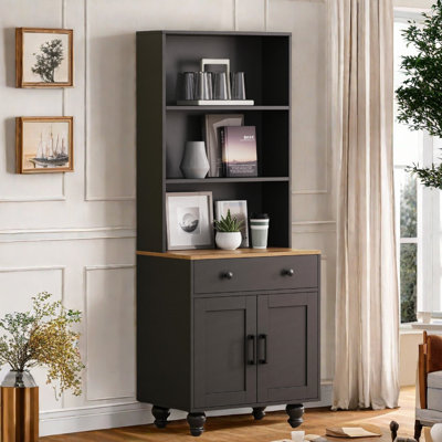 Farmhouse Storage Cabinet With 4 Gourd-shaped Legs, 1 Drawer, 1 Cabinet And Open Shelves