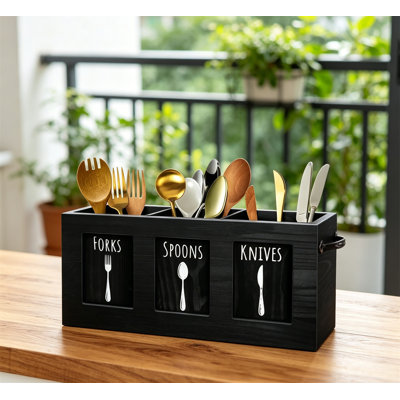 Porte-couverts en bois pour ustensiles rustique