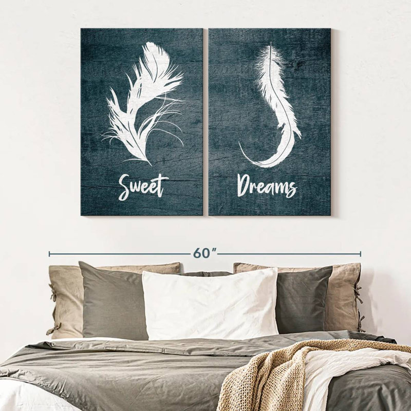 " Sweet Dreams Feathers Multi Piece Canvas Print " 2 Piece Art Set, 36" H x 49" W x 1.25" D