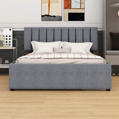 Lit plateforme tapissier Teddy - Lit gigogne simple inclus