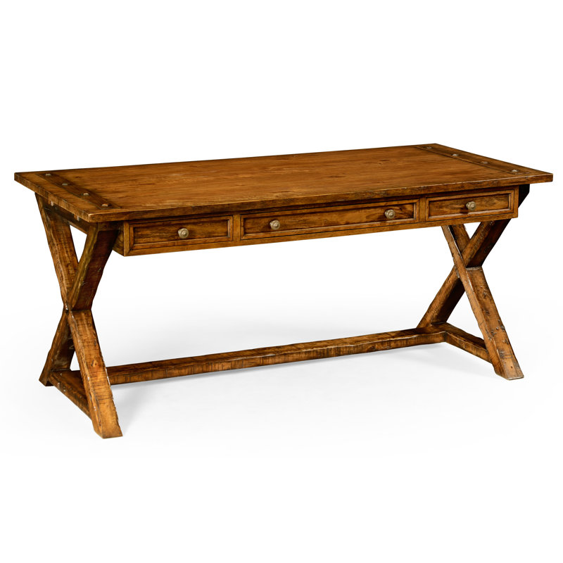 Casually Country Solid Wood Writing Desk, Country Farmhouse Walnut