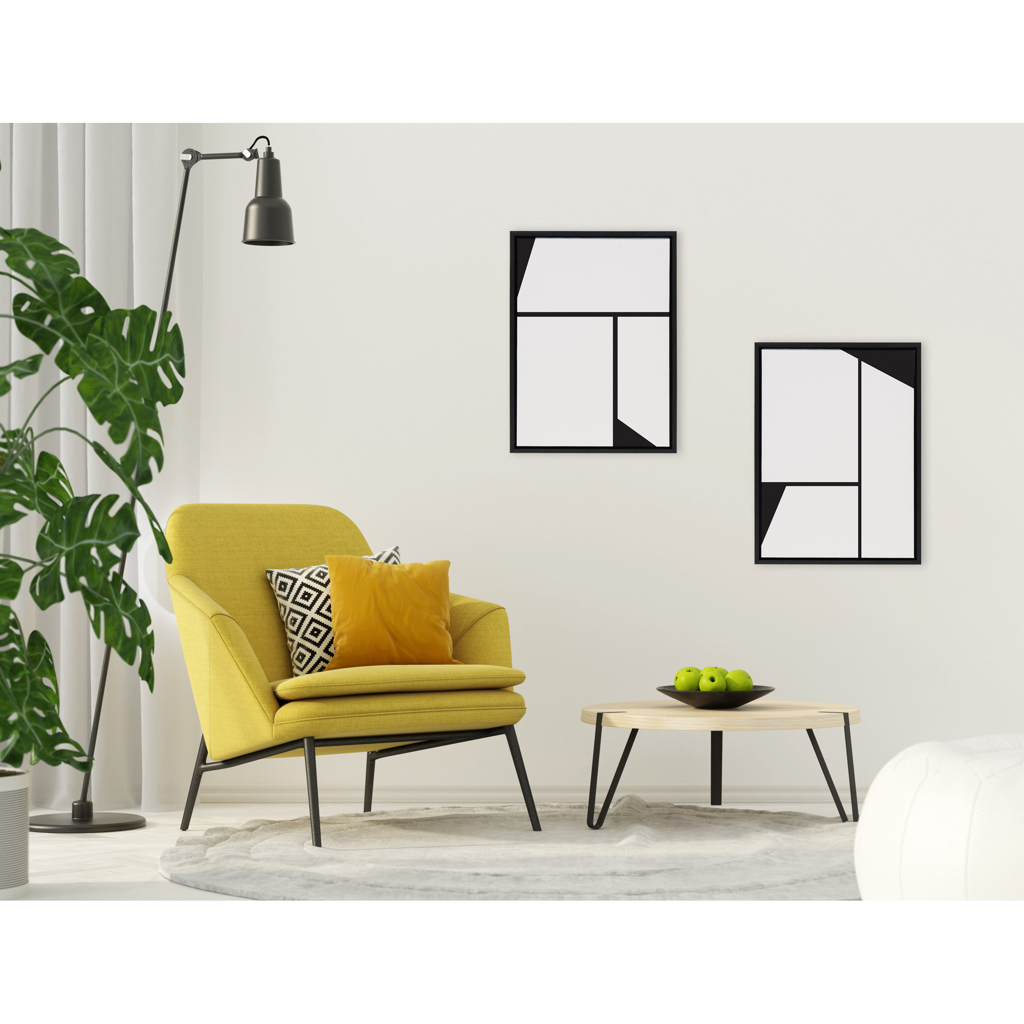 Bauhaus Sleek Abstract Art, 24" W x 18" H, Black Frame