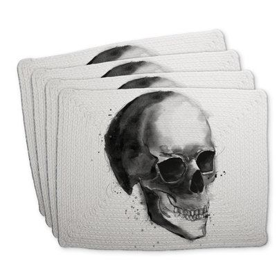 Black and White Skull Braided Polyester Kibbe | Set of 4