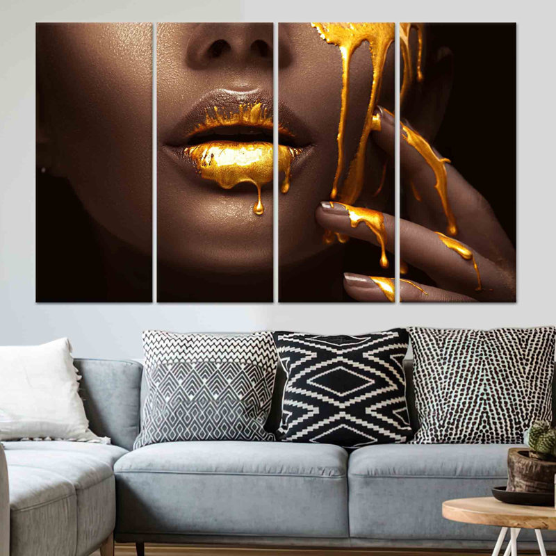 Art doré sur toile: élégante décoration murale imprimée pour la maison, toile tendue 4P, 31,5 po H x 63 po l