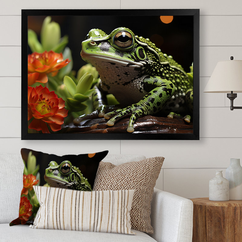 Grenouille amphibienne sérénade - impression, H 30 po x l 40 po x P 1,5 po, Cadre simple noir