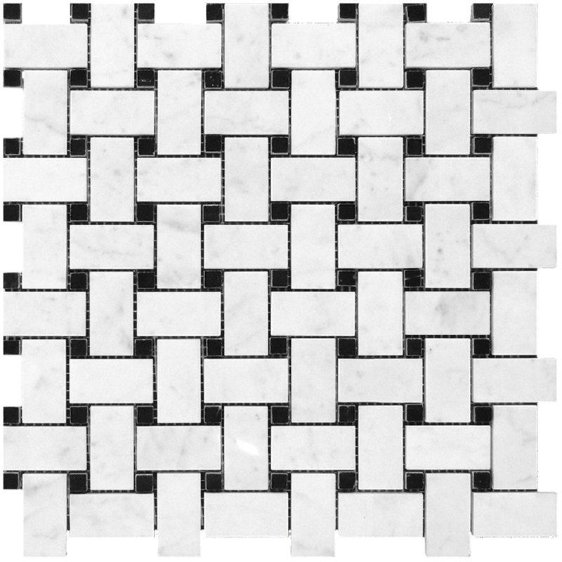 Carreau de mosaïque en pierre naturelle 12 po x 12 po, Blanc noir
