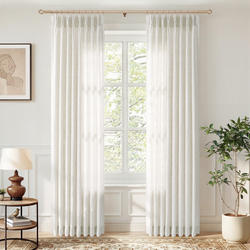 Memory‑Set Linen Textured Light‑Filtering Privacy Curtains for Living Room, Hook Pleat Design(Set of 2), 40" W x 90" L