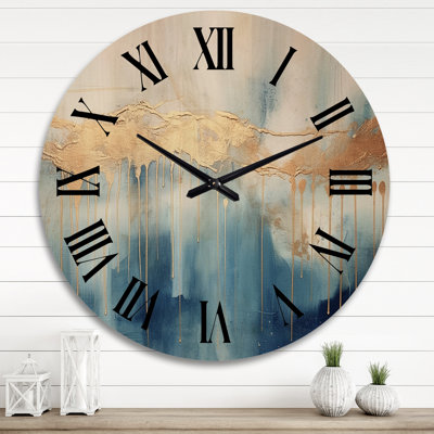 Horloge murale Momentary Spirit Golden Wave I - formes abstraites sur bois