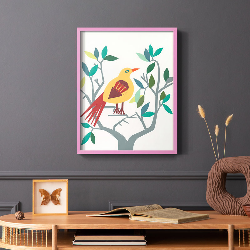 «Whitty Bird III», reproduction encadrée - bois massif, Rose, H 10 po x l 8 po