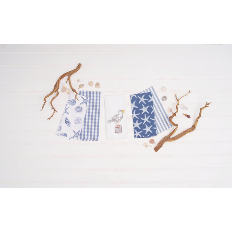 Serviette de cuisine et de salle de bain brodée à motif mouette et frites