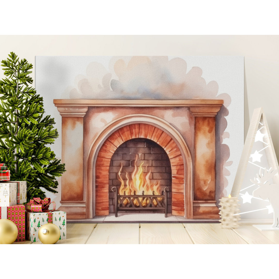 Watercolor Fireplace Morell | Cozy Winter Home Decor Print | Rustic Hearth Living Room Art Housewarming Gift