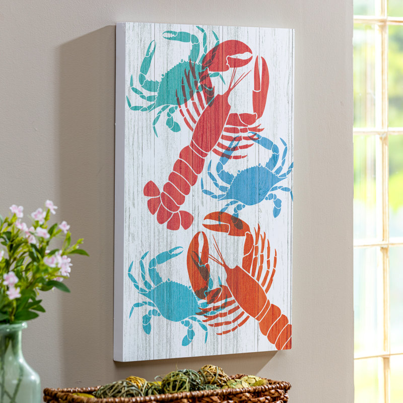 Art mural côtier en bois homard crabe 16 x 24 po