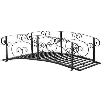 6FT Garden Bridge with Safety Rails Decorative Pond Bridge, Black