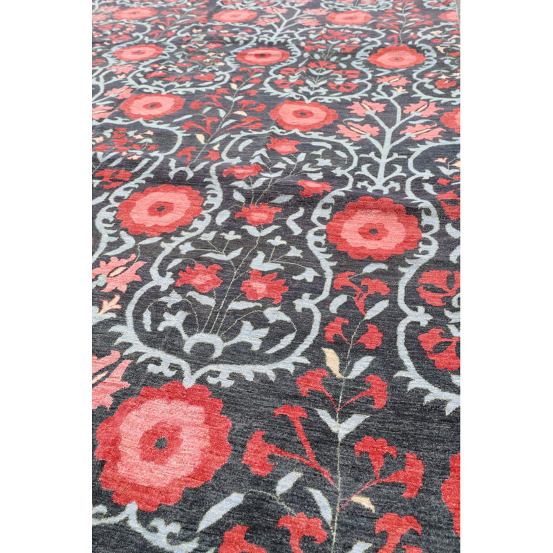 New Afghani Suzani Wool On Cotton 9Ftx11ft10in Charcoal