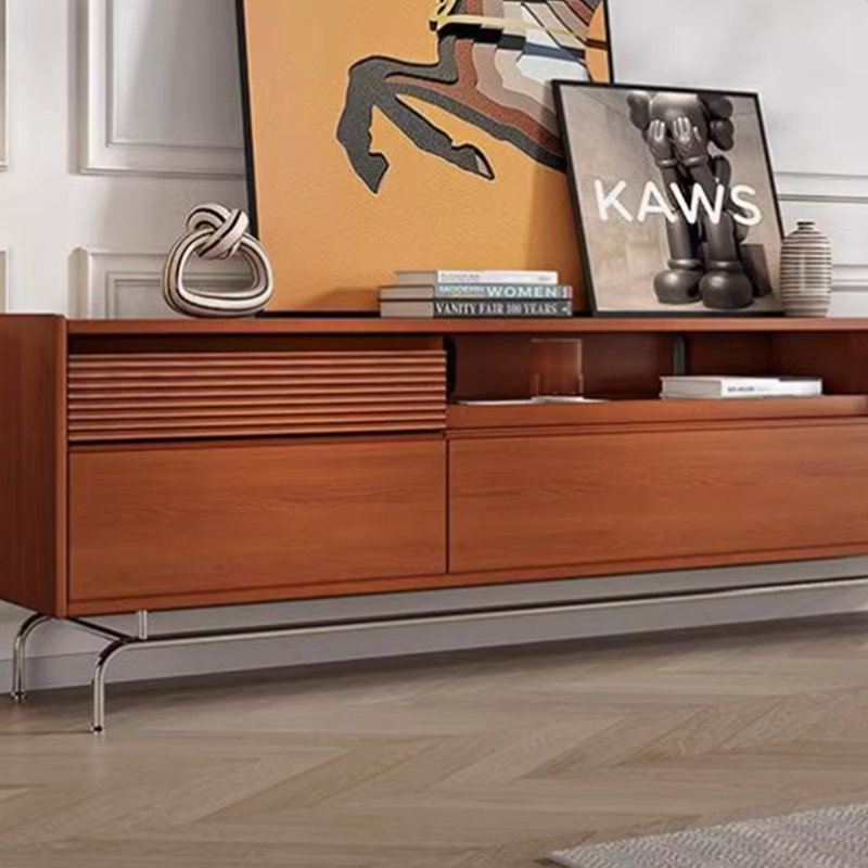 Meuble télé en bois massif de style rétro, 78.74"