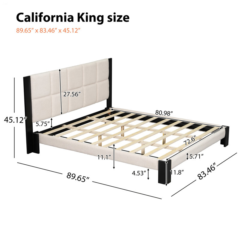 Bed Frame With Square-Stitched Headboard, King