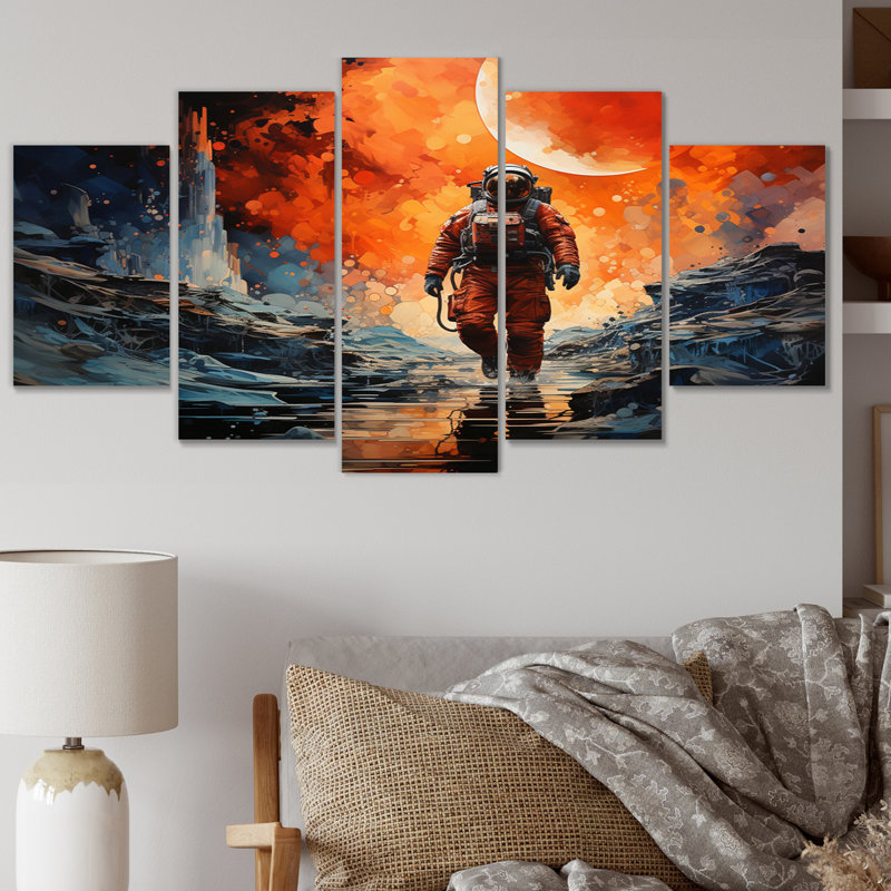  «Space Astronaut Cosmic Dreams II - Reproduction d'art sur toile - 5 panneaux