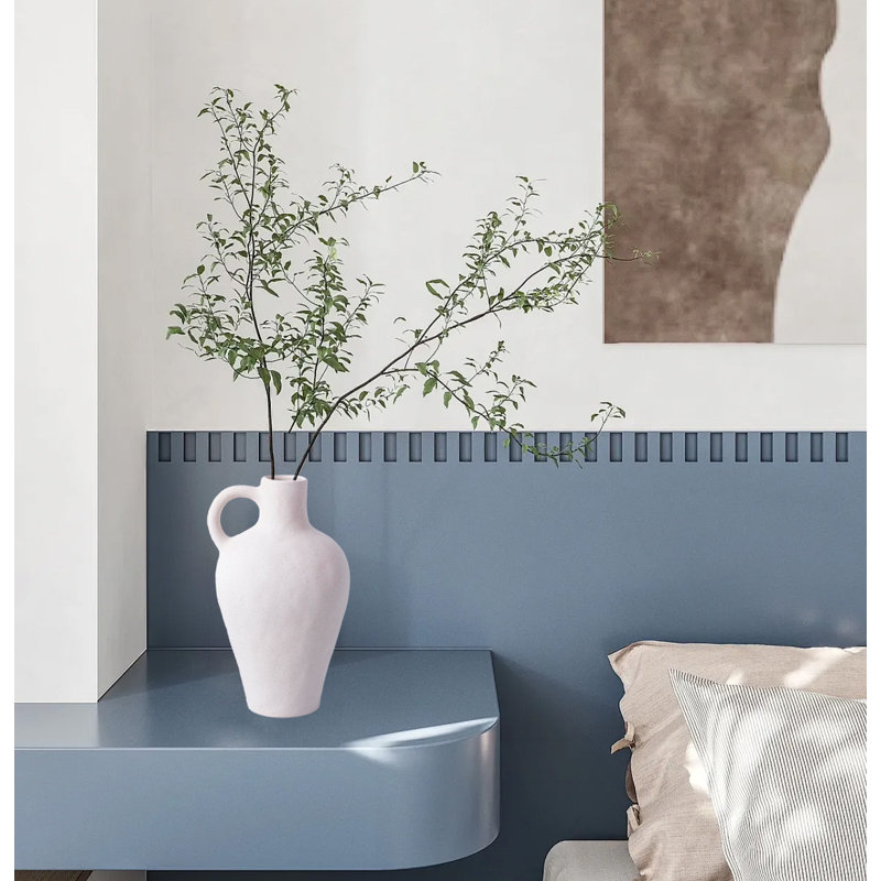 Vase en céramique blanc avec poignée pour la décoration intérieure, H 12 po x l 6,7 po x P 5,9 po