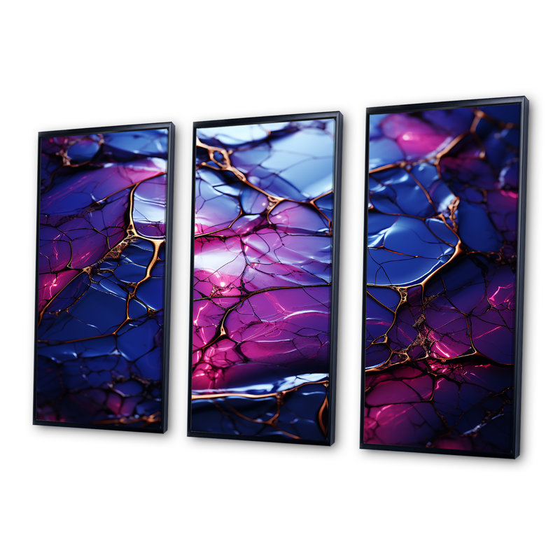 Décoration murale en marbre rose et mauve Essence V - Marbre, H 28 po x l 36 po x P 1 po, Cadre flottant noir