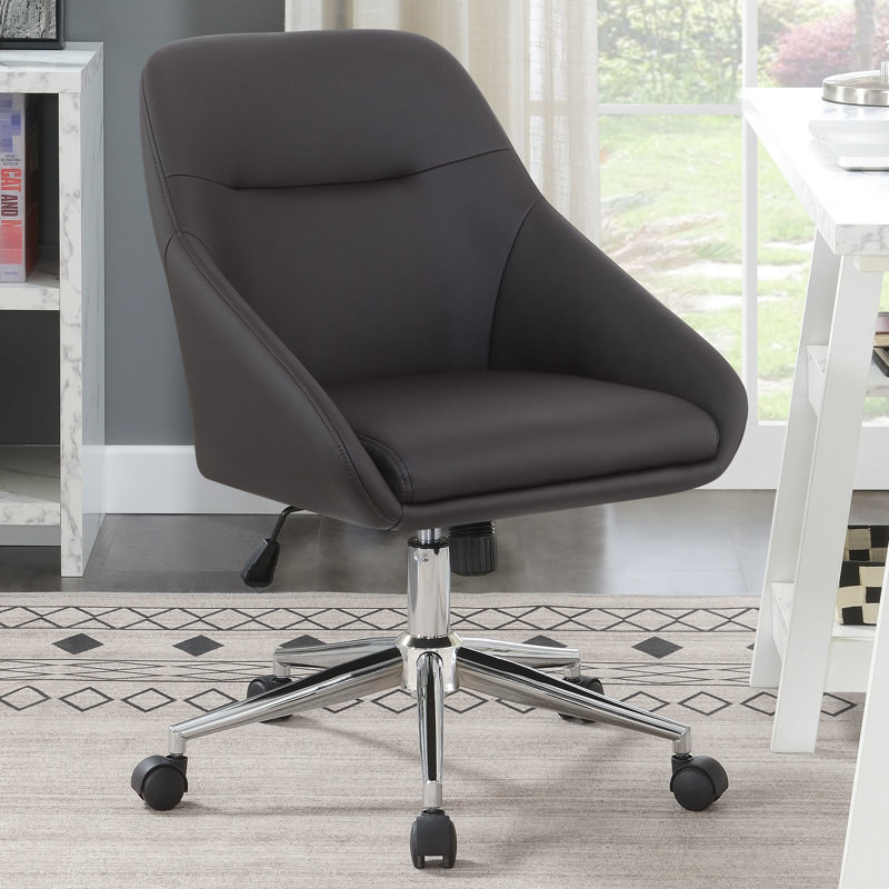 Fauteuil de bureau réglable brun avec siège rembourré, roulettes lisses, largeur de 25,5 po, idéal pour une chaise de travail à domicile, siège moelleux et mobilité facile