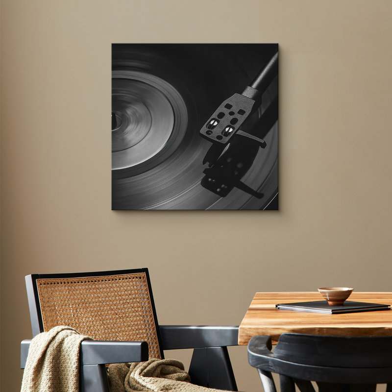 Décoration murale rétro en vinyle noir et argent - Reproduction d'art encadrée sur toile, Toile tendue, H 16" x l 16"