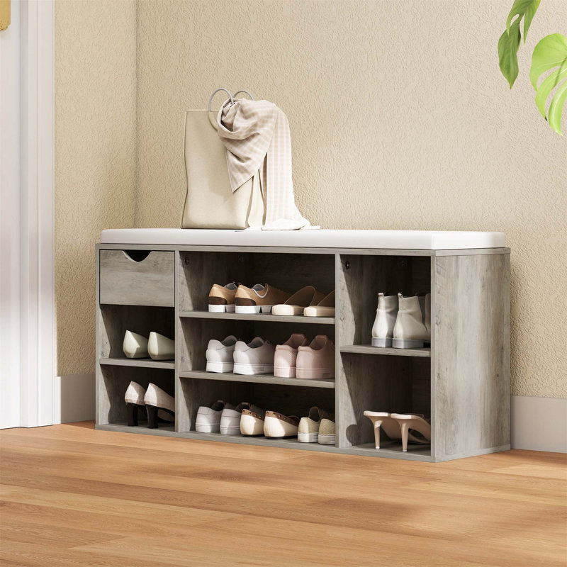 10 Pair Shoe Storage Bench, Grey
