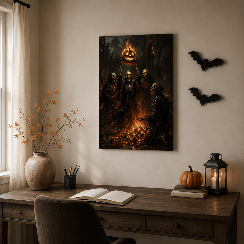 Art mural sur toile, "Robed skeletons", H 30 po x l 20 po