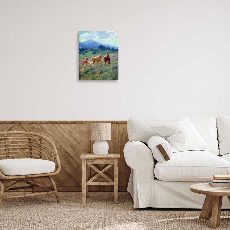 «Beautiful Mountain Valley Horses», art mural par Claire Goldrick, H 20 po x l 16 po