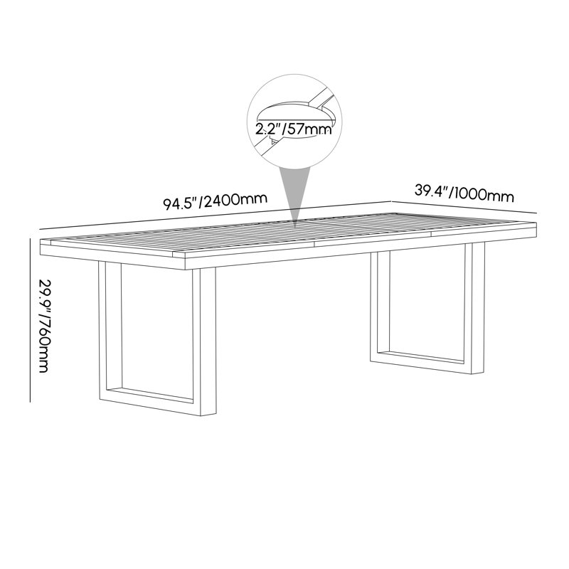 Ensemble de salle à manger d'extérieur, table rectangulaire, 6 chaises sans accoudoirs