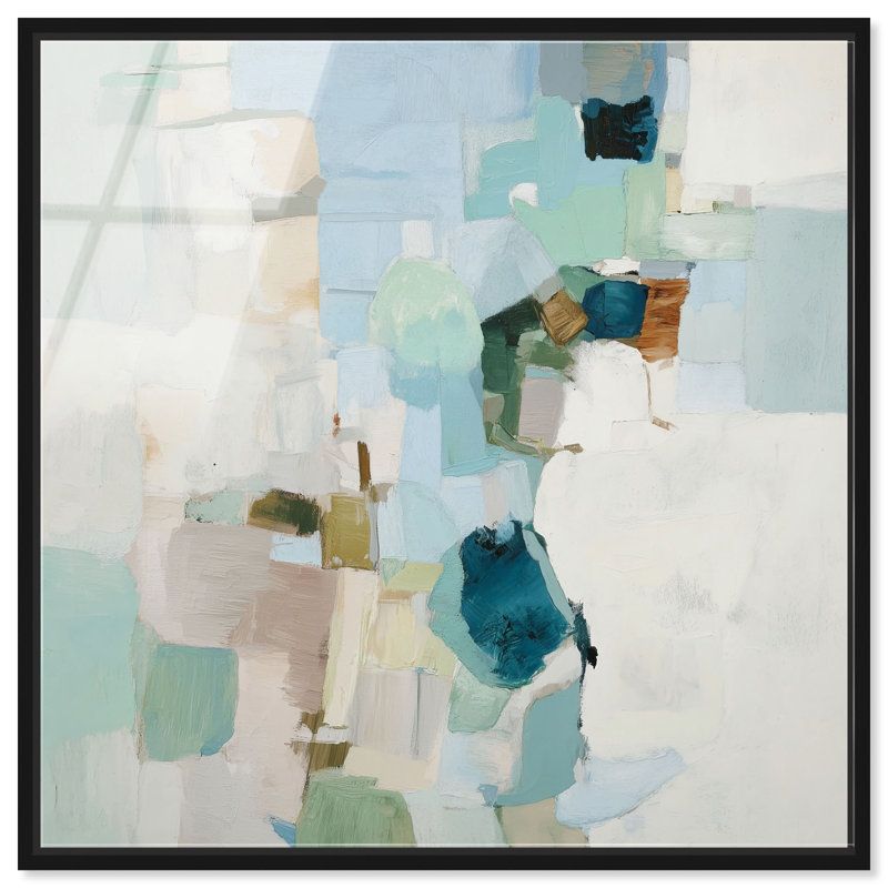 Tableau abstrait encadré « Verdant Cloud Patch I » (Acrylique), par Art Remedy, cadre noir, 30 x 30 cm, H 31 po x l 31 po
