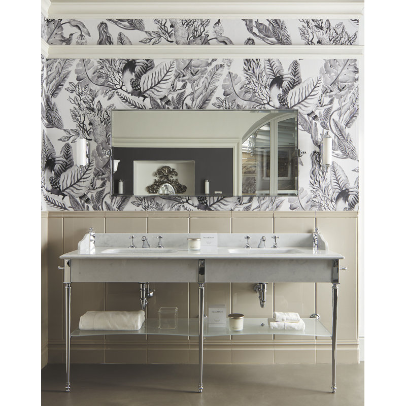 Madison Rectangular Dual Mount Bathroom Sink with Overflow, White/Light Gold