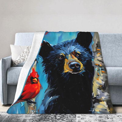 Ours noir avec faune et cardinal rouge, jeté, animaux mignons, jeté doux, jeté douillet, décoration de chambre imprimée pour canapé, 30 x 40 po