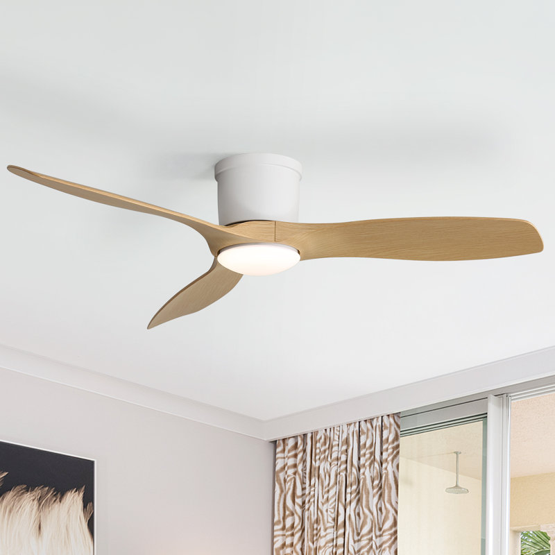52" Modern Style 3-blade Flush Mount Ceiling Fan Light With Remote Control, Supports Mobile Phone Connection And Voice Function