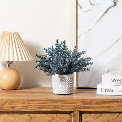 Faux Eucalyptus Plant In Cement Pot